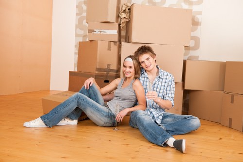 Moving van and household boxes for a home move in Harringay