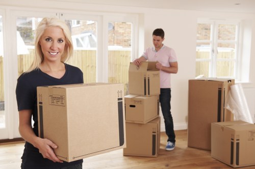 Commercial moving team preparing office equipment for a Harringay business relocation